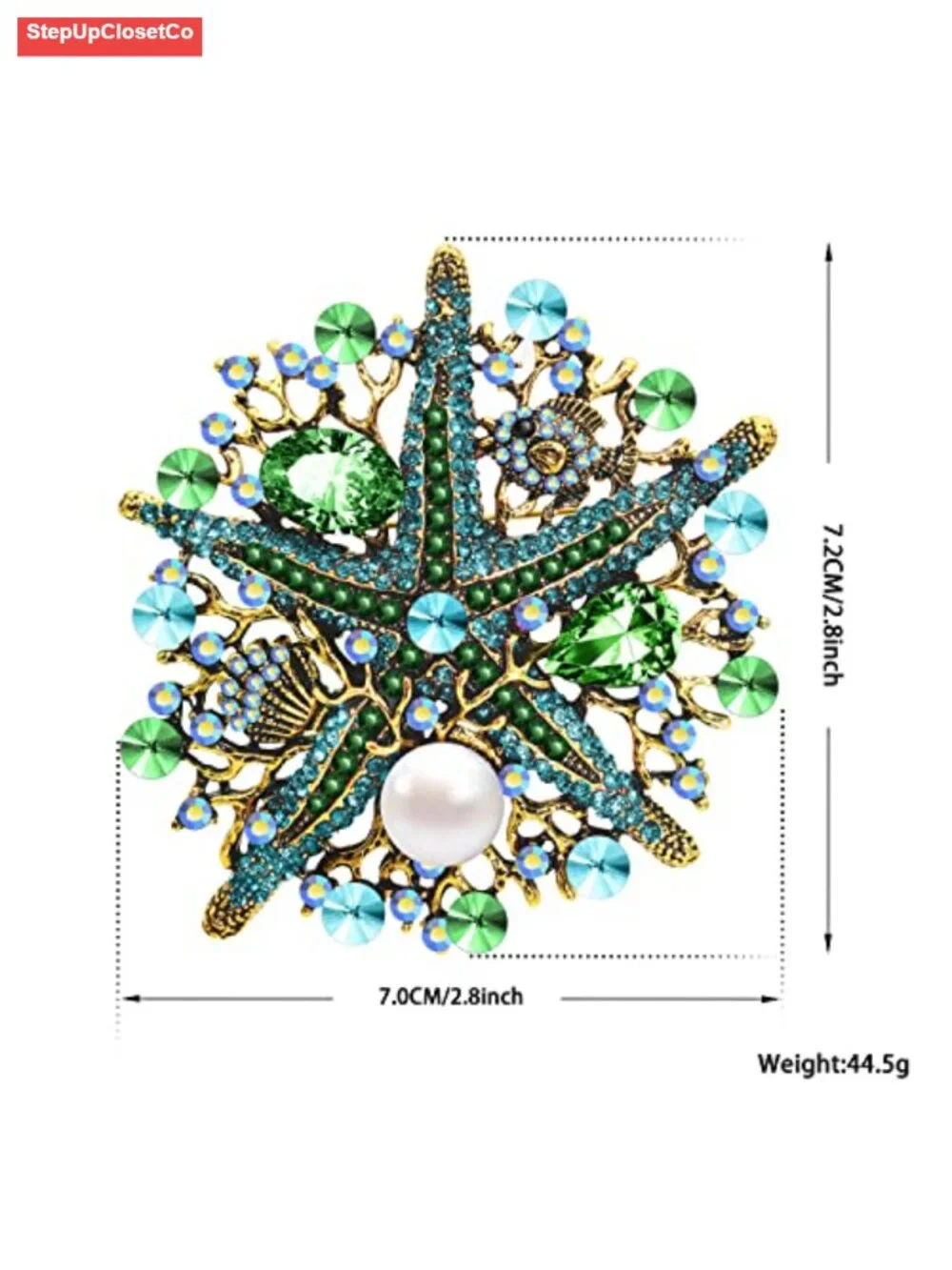 Vintage Style Crystal Starfish Brooch Pin for Women Scarf Hat Corsage